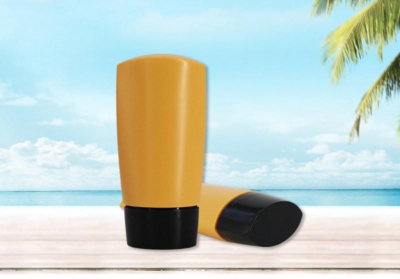 Skincare Oval Yellow Plastic 60ml Sunscreen Lotion Bottle with Nozzle
