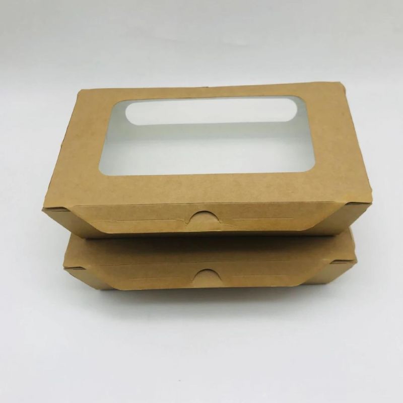 Eco-Friendly Rectangular Disposable Food Paper Container Salad Kraft Paper Box with Lid