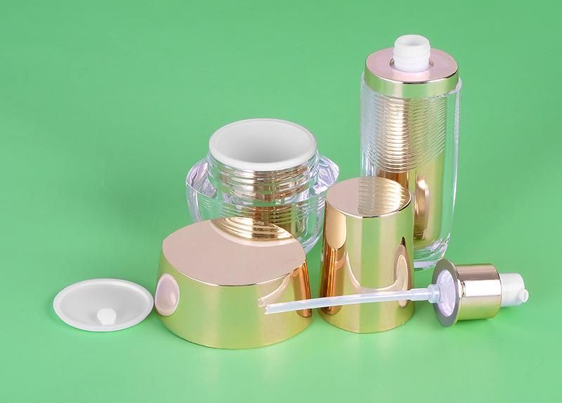 50g 50ml 100ml Luxury Gold Empty Plastic Cream Jar and Bottle Set for Skin Care Products