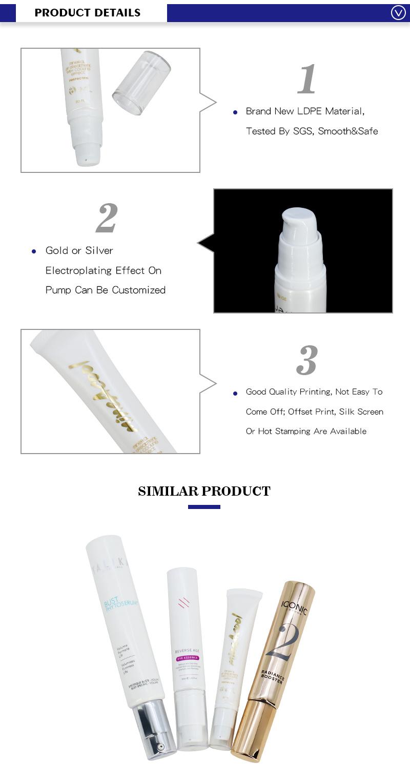 20ml Cosmetic Soft Sqeeze Pump Tube with Gold Foil Stamping