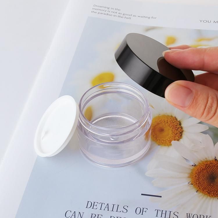 Chinese Manufacturer in Stock Empty 5ml 10ml 15ml 20ml 30ml 50ml 80ml 100ml 150ml 200ml 250ml Plastic PETG Powder Jar with Black Lid for Cosmetic Packaging