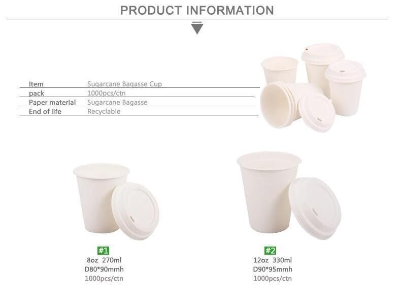 8oz 12oz 16oz Bagasse Sugarcane Compostable Disposable Biodegradable Tableware Cup, Cup Tray