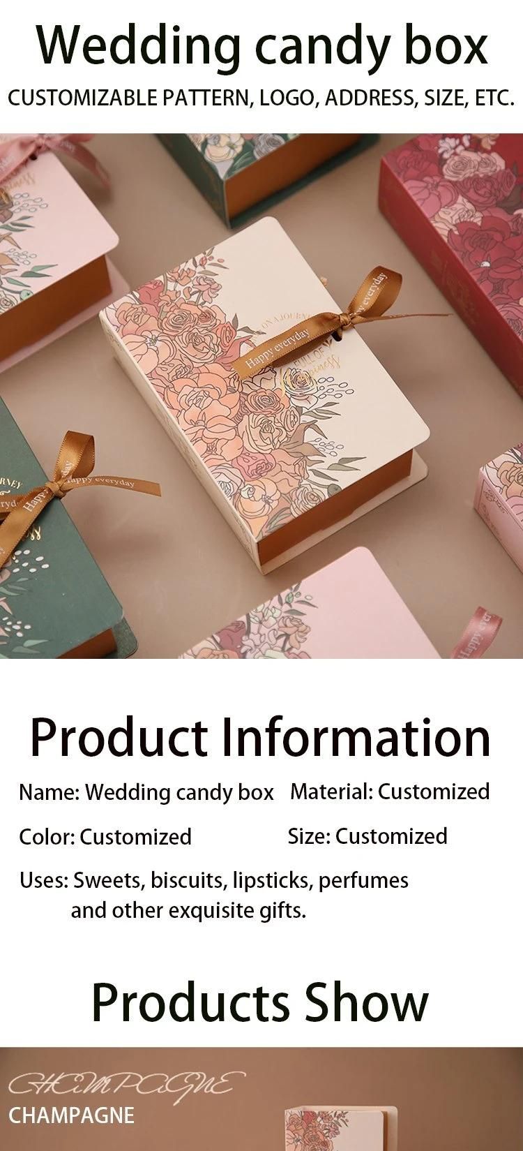 Vintage Book Shape Custom Pattern Cardboard Handmade Folding Gift Cookies Chocolate Wedding Favor Candy Box with Ribbon