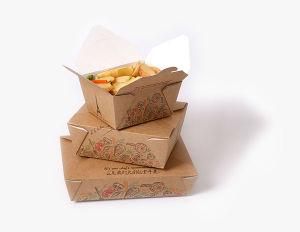Custom Fast Food Disposable Recyclable Kraft Paper Box Microwavable Boxes Paper Food Packaging Take out Containers