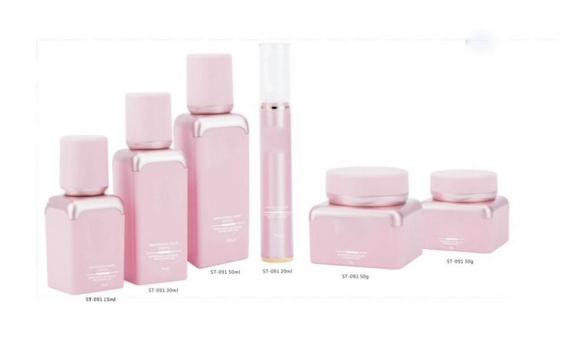 Round Acrylic Lotion Bottles Shiny Pink Lid and Pump Cosmetics Packaging