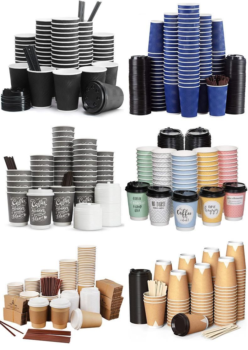 Disposable Single Wall Double Wall PE PLA Coated Coffee Paper Cups with Lids