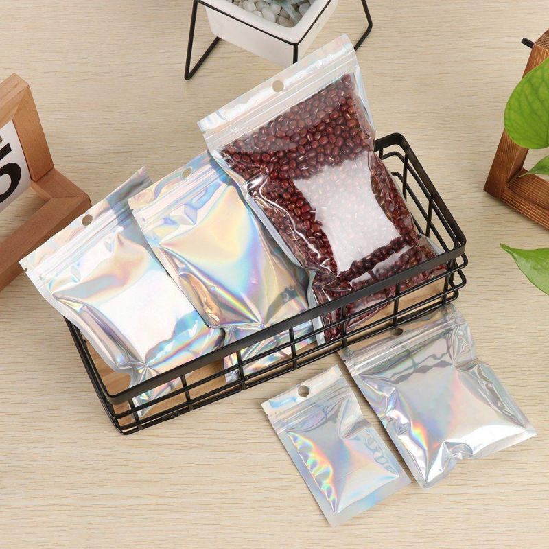 Aluminum Foil Hologram Food Pouch Small Water Proof Zipper Waterproof Reclosable Pouches Self Seal Bag