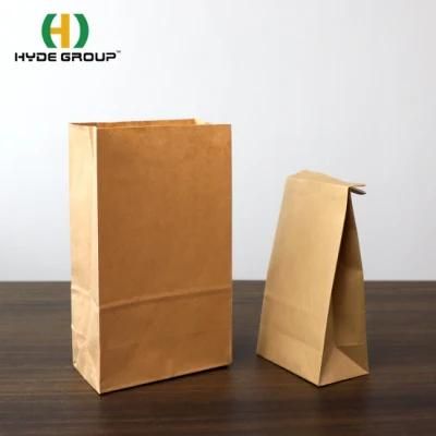 Custom Takeaway Food Packaging Flat Square Bottom Grease Proof Brown Kraft Paper Bags with No Handle