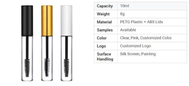 10ml Empty Refillable Clear Plastic Lip Gloss Eyelash Serum Mascara Wand Tube with Brush for Mascara Eyelash Growth Oil