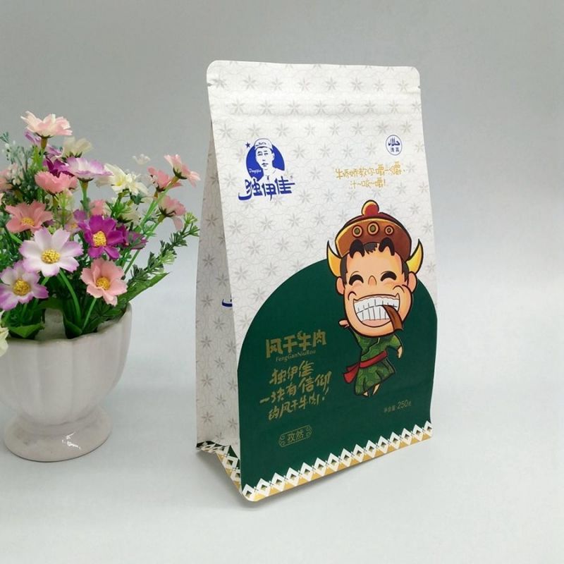 Stand up Kraft Paper Bag with Window Flat Bottom Food Packaging Bag