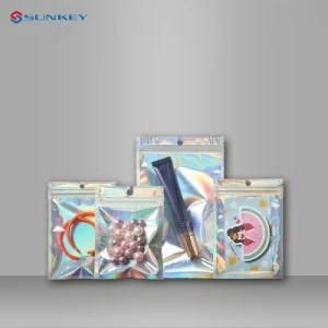 Resealable Hologram Mylar Zipper Plastic Jewelry Makeup Ziplock Packaging Transparent Holographic Bag