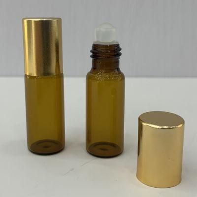 Amber Glass 5ml Roll on Bottle with Golden Lid for Essential Oil