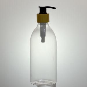 400ml Pet Plastic Cosmetic Shampoo Shower Gel Hand Sanitizer Bottle with Wood Pump