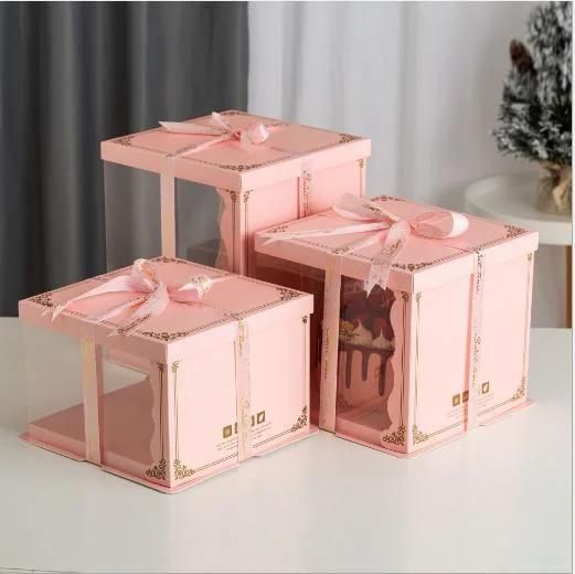 Wholesale Cupcake Three-in-One Transparent Window PVC Pet Plastic Paper Double-Layer Heightening Baking Wedding Birthday Party Tall Cake Shaped Packaging Box