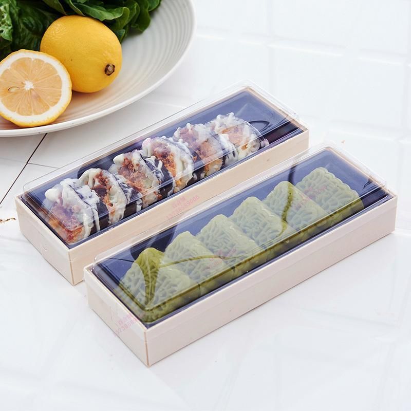 Biodegradable Togo Food Container Disposable Lunch Fast Food Box Transparent Lid Customized Wooden Sushi Takeaway Packaging Box
