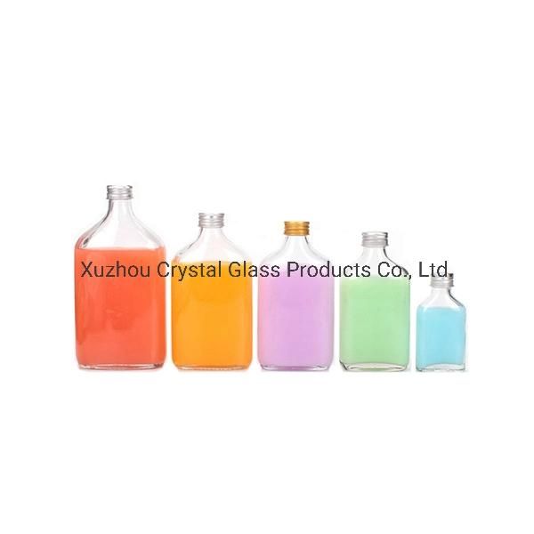 Clear Flat Hip Flask Beverage Packing Cold Brew Coffee Whisky Glass Bottles for Liquor Tea