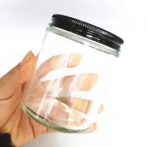 Straight Side Glass Jar Glassware 8oz 250ml Clear Empty Glass Food Container Cosmetic Storage Jar Candle Jar Holder with Screw Metal Black Lid