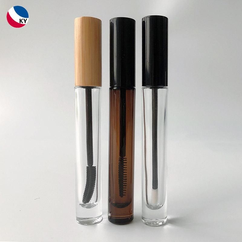 10ml Bamboo Applicator Cap Mascara Lip Gloss Container Transparent Clear Amber Glass Tube