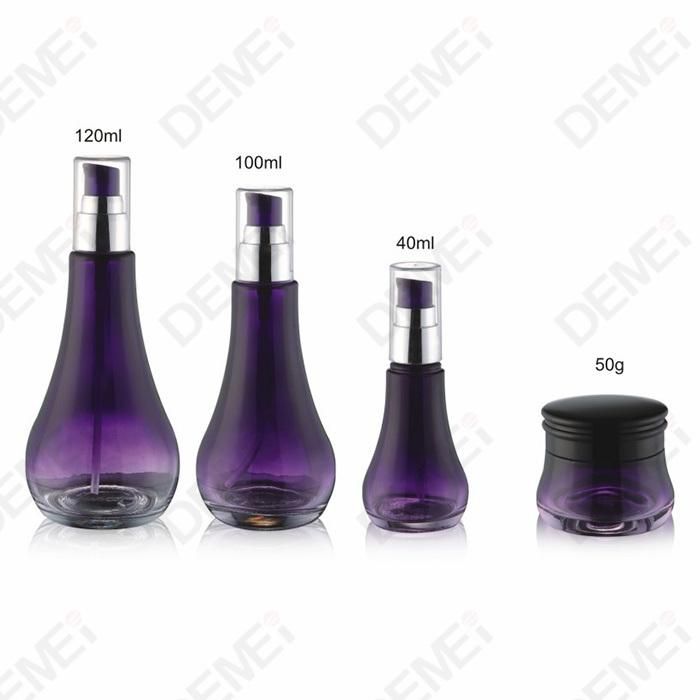 40/100/120ml 50g Cosmetic Skin Care Packaging Gradient Purple Big Round Bottom Toner Lotion Glass Bottle and Cream Jar