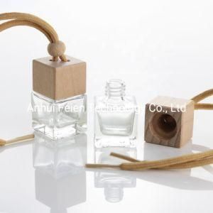 Wholesale 5ml Square Gel Car Perfume Bottle Packaging Empty Car Air Freshener Bottle with Wooden Cap