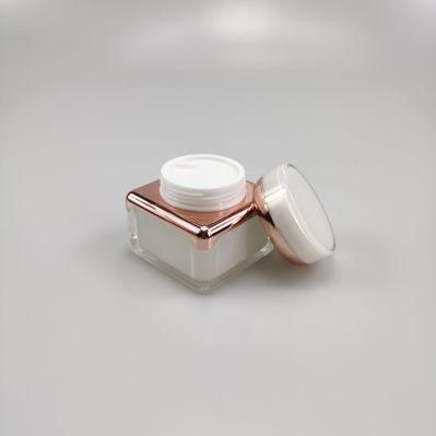 30ml 50g Cosmetic Packaging Wholesale Square Rose Gold Jar Plastic Fancy Apothecary Jar Acrylic for Cream Double Wall Cosmetic Jar