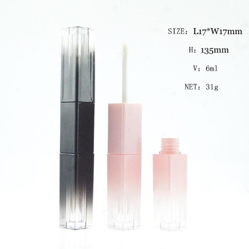 Ready Stock 6ml Cosmetic Gradient Black Pink Frosted Lip Gloss Tubes with Big Brush Big Wand