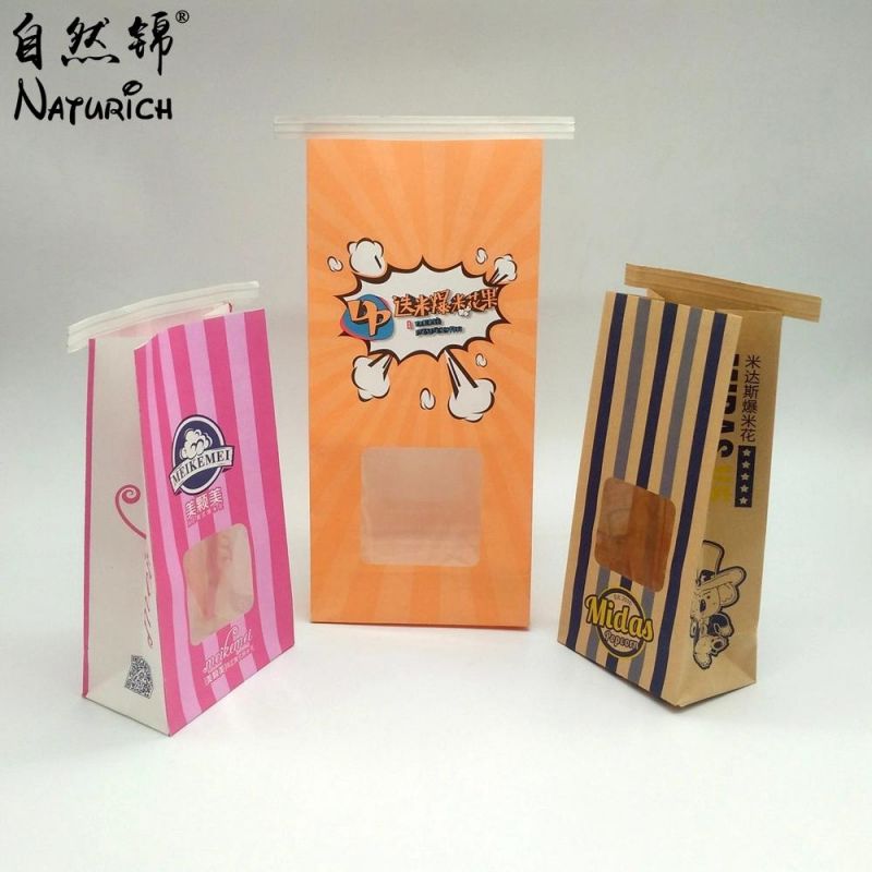 Custom Printed Biodegradable Bakery Decorative Cake Sandwich Packaging Kraft Tin Tie Paper Bag with Window