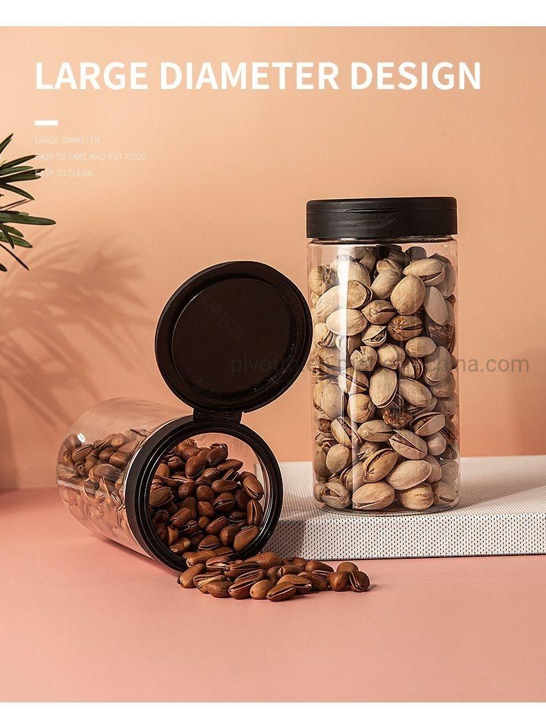 Food Packaging Wholesale 615ml Pet Transparent Wide Mouth Plastic Jars with Black Lids