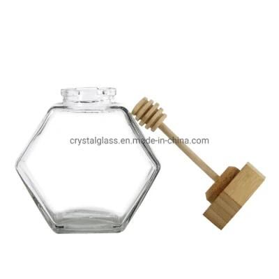 150g 250g 500g Bee Honey Packaging Hexagon Jar Type with Wooden Dipper