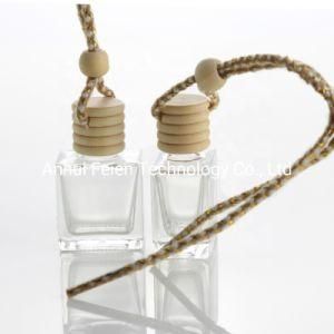 Fancy Square Wooden Cap Hanging Diffuser Bottle Empty Car Perfume Glass Bottle