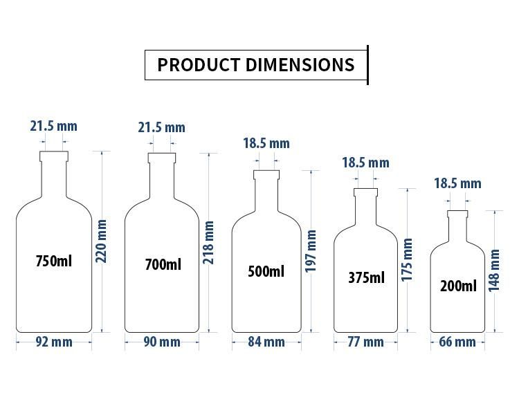 Manufacturers Empty 500ml 700ml 750ml Empty Olso Gin Rum Whisky Spirit Vodka Liquor Glass Bottle with Cork