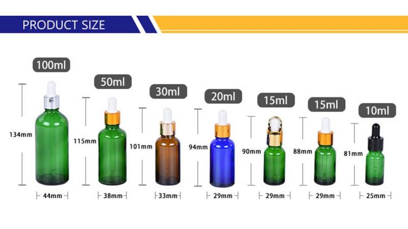 Eco-Friendly Green Empty Clear Glass Dropper Bottle with Customized Logo Printing