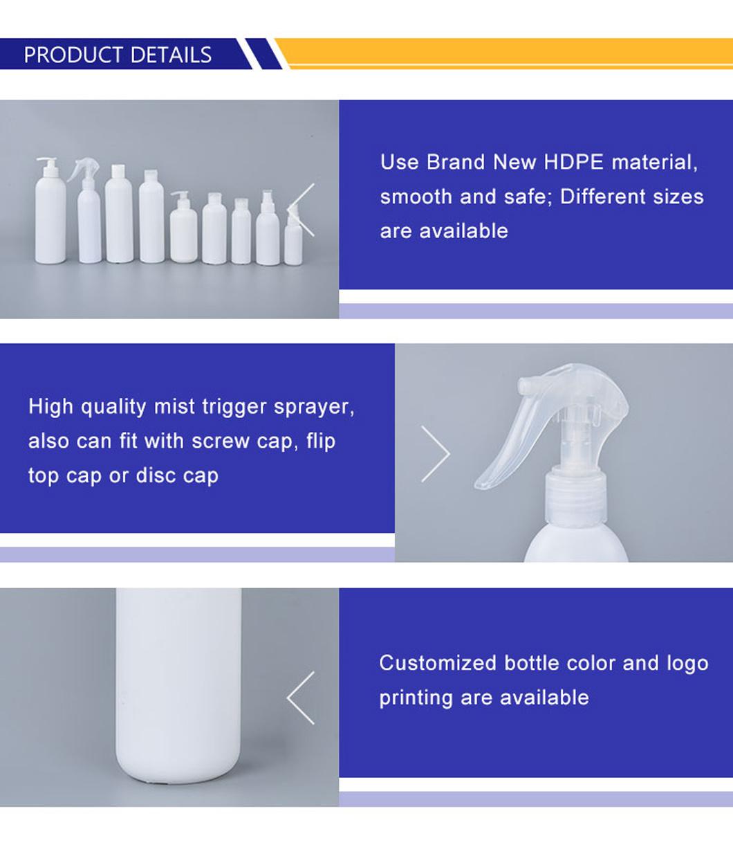 Professional Design 50ml 100ml 150ml 200ml 250ml 300ml 400ml Round White HDPE Plastic Lotion Spray Bottle