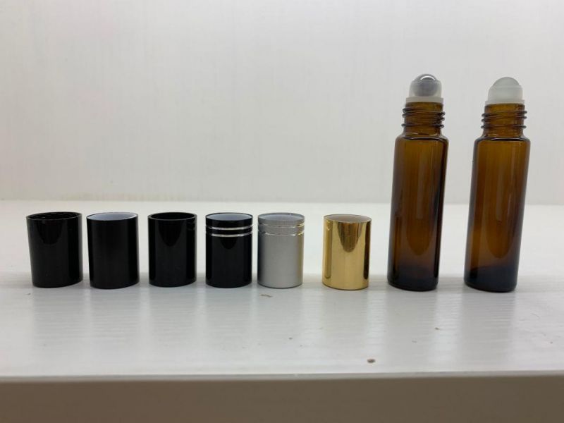 10ml Amber Deodorant Roll on Glass Bottle with Black /White Plastic/ Aluminum Cap and Glass/Stainless Steel Roller