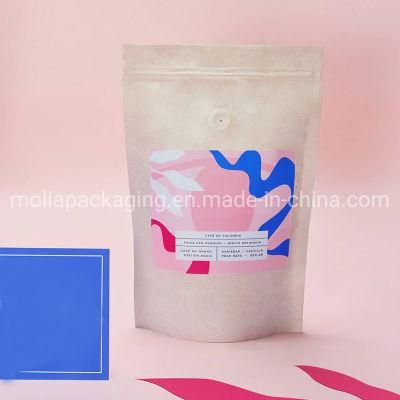 Custom Print Kraft Paper Pouch Packaging Stand up Plastic Coffee Bag with Ziplock and Valve