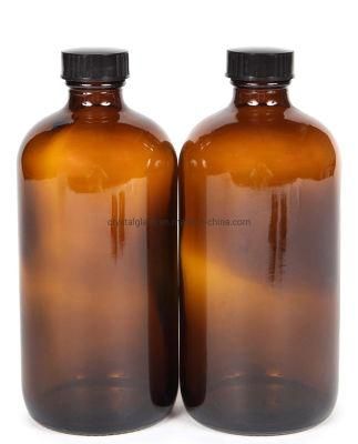 16oz Refillable Empty Amber Glass Boston Spray Bottles with Black Sprayer Head