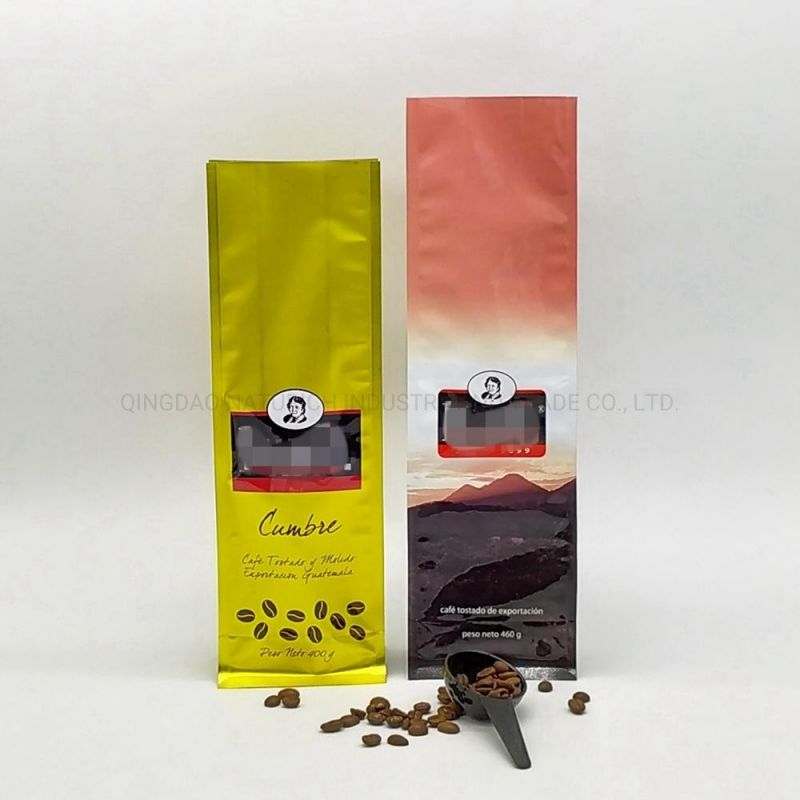 400g Quad Seal Flat Bottom Coffee/Food/Tea/Bread Packaging Bag with Zipper