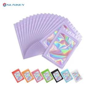 Custom Logo Resealable Stand up Clear Transparent Printing Laser Holographic Ziplock Plastic Packaging Cosmetic/Makeup Bag