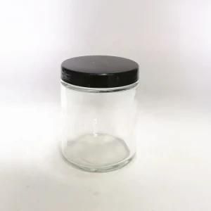 Empty Round Straight Sided Clear Glassware 250ml 8oz Wax Wide Mouth Container Glass Candle Jar with Black Metal Lid Glass Holders