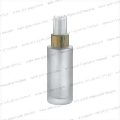 Frosted Glass Lotion Spray Bottle with Bamboo Pump Sprayer 50ml 100ml 120ml