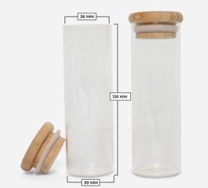 126mm Glass Pre-Roll Tube with Bamboo Wood Airtight Lid - Fits 5-11 Pre-Rolls