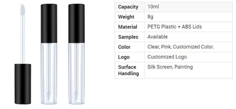 Wholesale 10ml Empty Transparent Luxury Plastic Lip Gloss Container Tube with Wand Brush