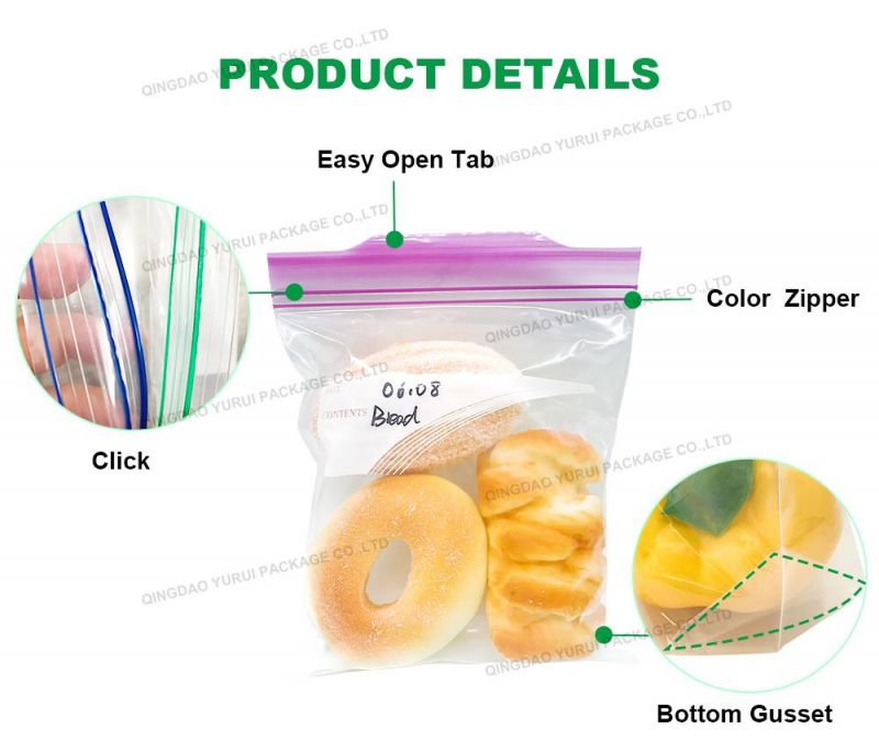 Plastic BPA Free PE Leakproof Food Storage Packaging Freezer Double Zip Lock Pouch Reusable Gallon Quart Sandwich Ziplock Bags with Easy Open Tabs in Color Box