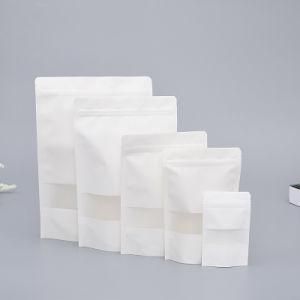 White Doypack Stand up Pouch Ziplock Kraft Paper Bags with Clear Window and Zipper