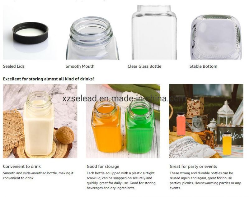 Recycled 12oz Square Cold Pressing Juice Milk Glass Bottle