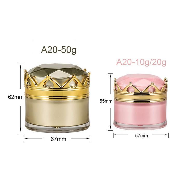 New Design Luxury High Quality 10g Pink Empty Acrylic Cream Jar Bottle with Crown Shape Cap