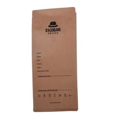 Custom Printed Paper Food Packaging with Valve Kraft Box Bottem Coffee Bag