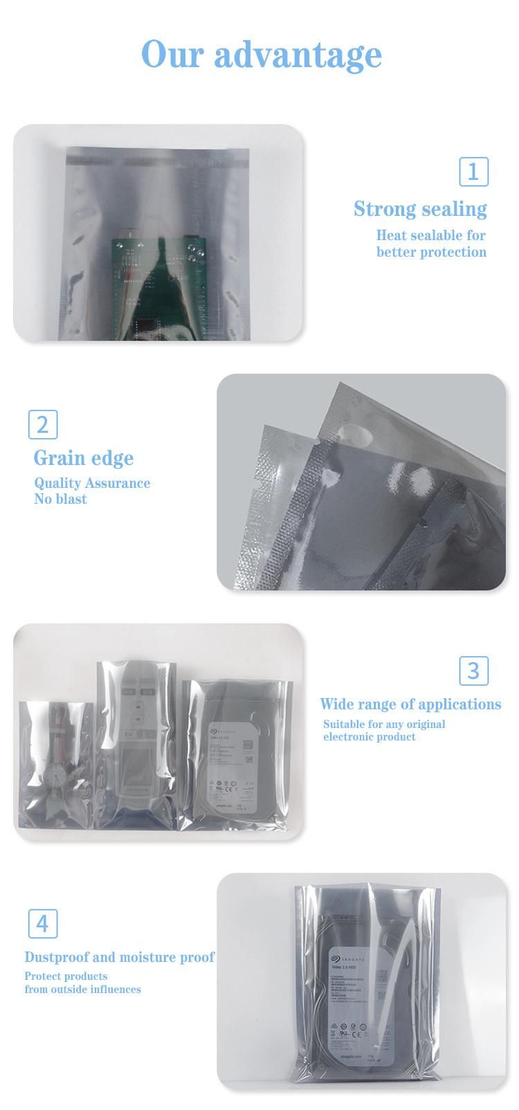 Custom Printed Anti Static Heat Seal Zipper Plastic Shielding ESD Bag Clear Foil Aluminium Mylar Packaging Bag with Tear Notch