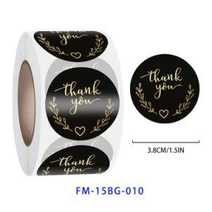 1.5inch/38mm Black Hot Stamping Thank You Label Sticker Roll