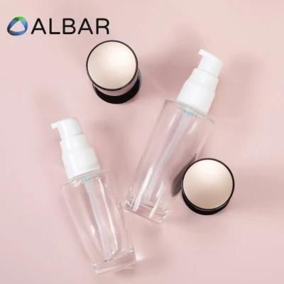 Thick Bottom Transparent Flat Shoulder Glass Bottles for Face and Body Care